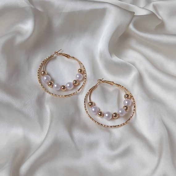 Faux Pearl Hoop Earrings Pearl Jewellery Pearl Earrings Gold