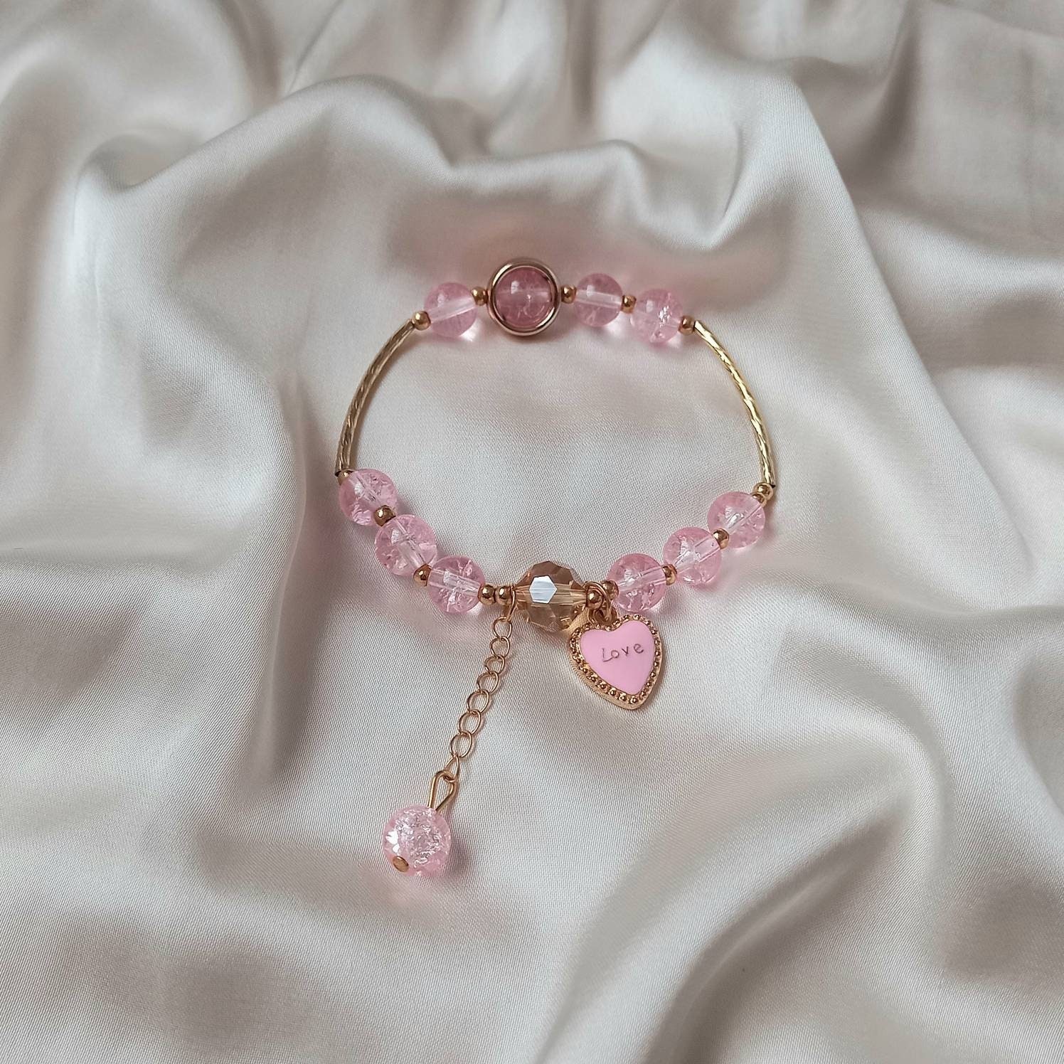Seialoy Pink Heart Lock Key Charm Bracelets For Women Original Round  Crystal Glass Beaded Bracelet Bangle Fashion Jewelry Gifts