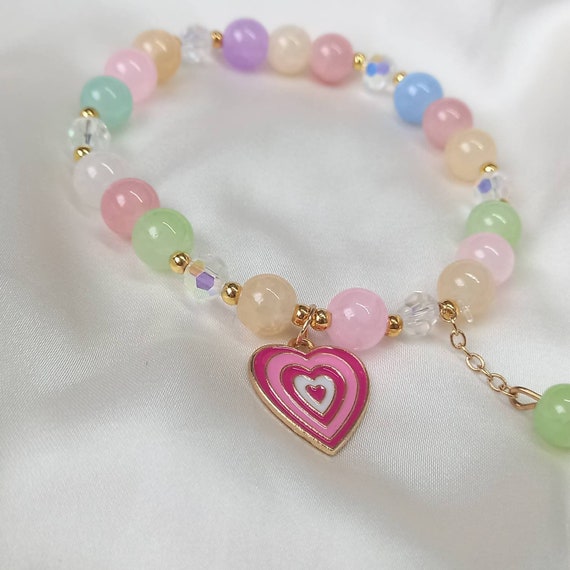 Pink Heart Gold Beaded Bracelet, Heart Beads For Bracelets -  valleyresorts.co.uk