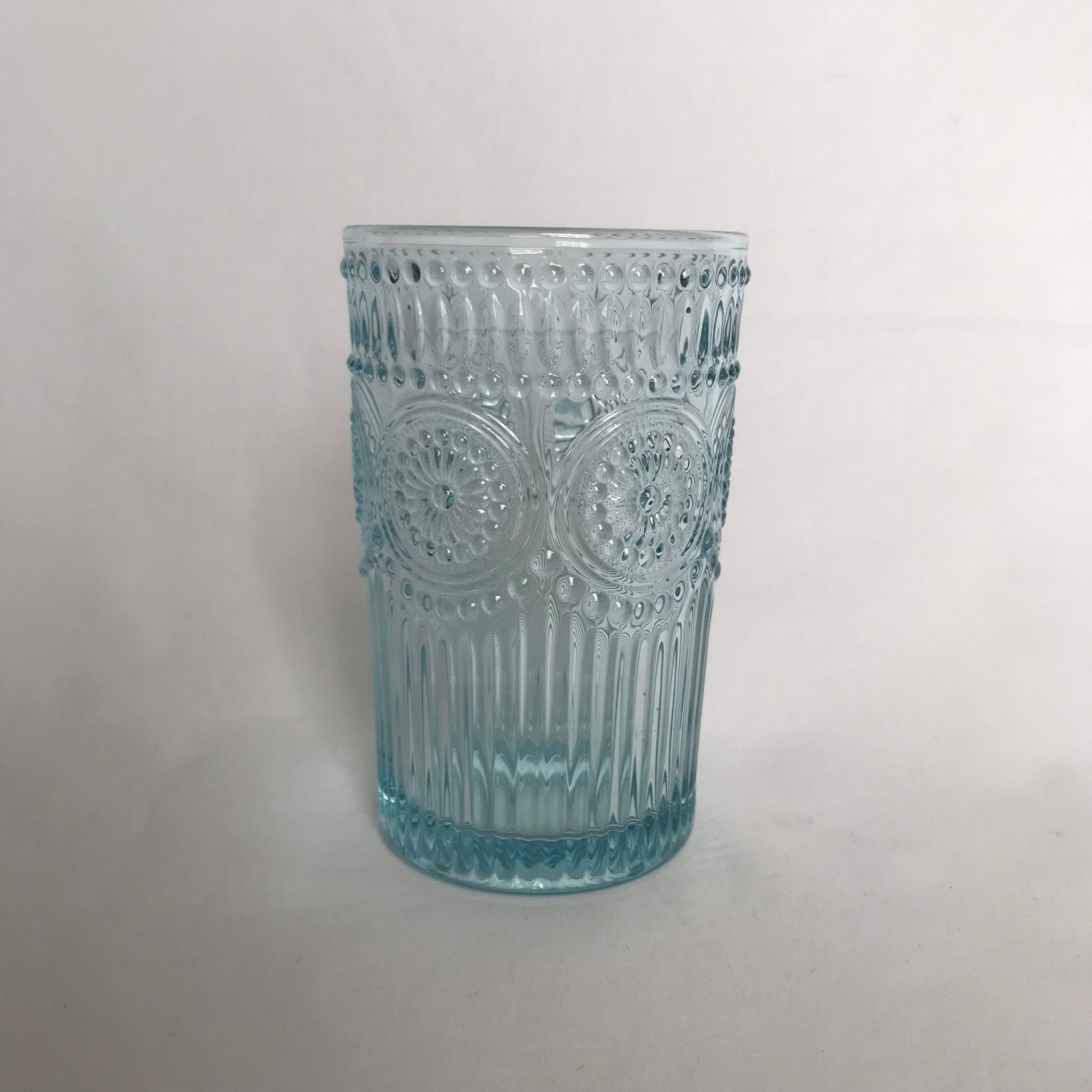 Tall Blue Patterned Glass Tumbler Summer Glasses Patterned Etsy