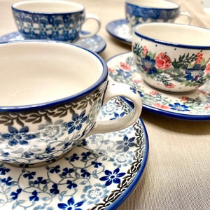 Hand painted Boleslawiec tea cup coffee mug polish pottery cup and plate polish stoneware bunzlau ceramics