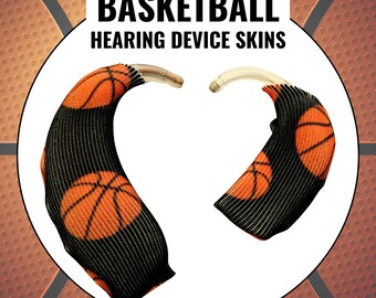 BASKETBALL PRINT Hearing Aid Skin | Hearing Aid Sleeve | Hearing Aid Jewelry | Cochlear Implant Skin | Hearing Aid Cover