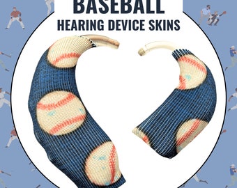 BASEBALL PRINT Hearing Aid Skin | Hearing Aid Sleeve | Hearing Aid Jewelry | Cochlear Implant Skin | Hearing Aid Cover