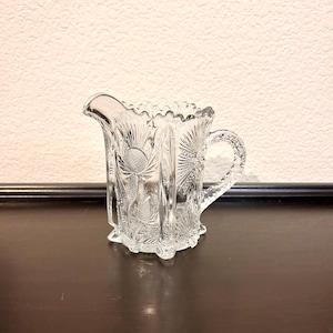 Antique Higbee Glass Paneled Thistle Creamer – EAPG Pressed Glass Pitcher
