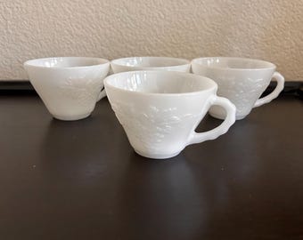 Vintage 1960 Anchor Hocking White Milk Glass Harvest Grape Punch Cups -Set of 4