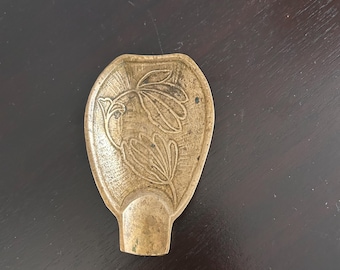 Vintage Brass Ashtray Etched Floral Leaf Design Trinket Dish Coin Holder 4” Boho