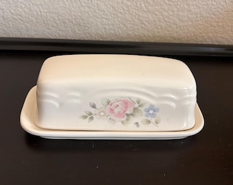 Vintage 1980s Pfaltzgraff Tea Rose Ceramic Covered Butter dish Stoneware USA Cottagecore