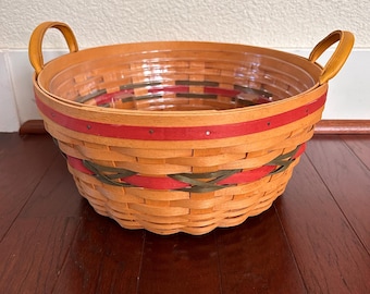 Longaberger 1999 Christmas Popcorn basket red and green accent weaving leather