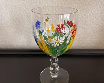 vintage Royal Danube hand-painted crystal goblet hand painted flowers butterfly