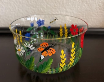 vintage Royal Danube hand-painted glass bowl hand painted flowers butterfly