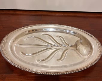 Vintage Oneida Fiesta Silver Plated Meat Serving Tray 18” Footed Tree Well Platter