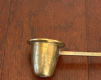 Vintage Mid-Century Etched Solid Brass Candle Snuffer