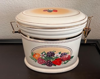 Vintage Knott's Berry Farm Foods Ceramic Canister Oval Fruit Berry Locking Lid