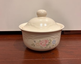 Pfaltzgraff Tea Rose Round Butter Tub with Lid Stoneware Floral Vintage Kitchen Dish