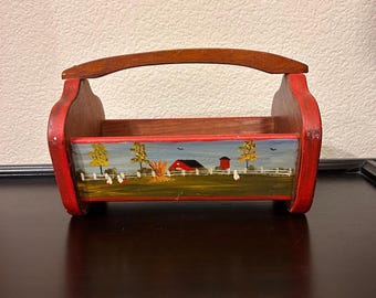 Vintage Wooden  Storage Caddy Folk Art Rustic Farmhouse Primitive handmade