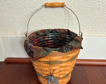 Vintage Longaberger 2002 Sage Autumn Pail Basket Set with Liner and Protector