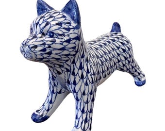 vintage 1980s Andrea by Sadek hand-painted porcelain dog figurine blue and white