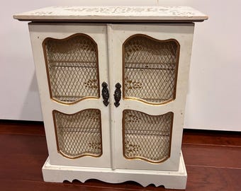 Vintage Jewelry Box French Provincial White Cabinet Music Box hand painted