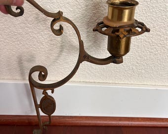 Antique brass extended arm piano sconce art nouveau Victorian candle holder
