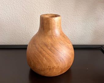 Handcrafted Paulownia Wood Vase – Rustic Brown Small Decorative Flower Vase 8”