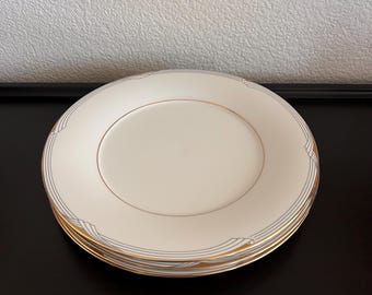 4 Noritake Golden Cove Dinner Plates Fine China 7719 Made Japan Cream Grey Gold