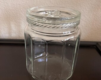 Antique 1915 Glass Tobacco Cigar Humidor Jar w/ Ashtray Lid, 12-Sided Paneled