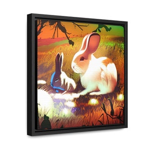 Rabbitopia: AI-Generated Art of Two Adorable Bunnies Canvas Wraps, Square Frame