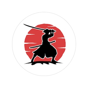 Channel Your Inner Samurai: Japanese Warrior Sticker for Car Windows, Skateboards and Notebooks  Outdoor Stickers, Round, 1pcs