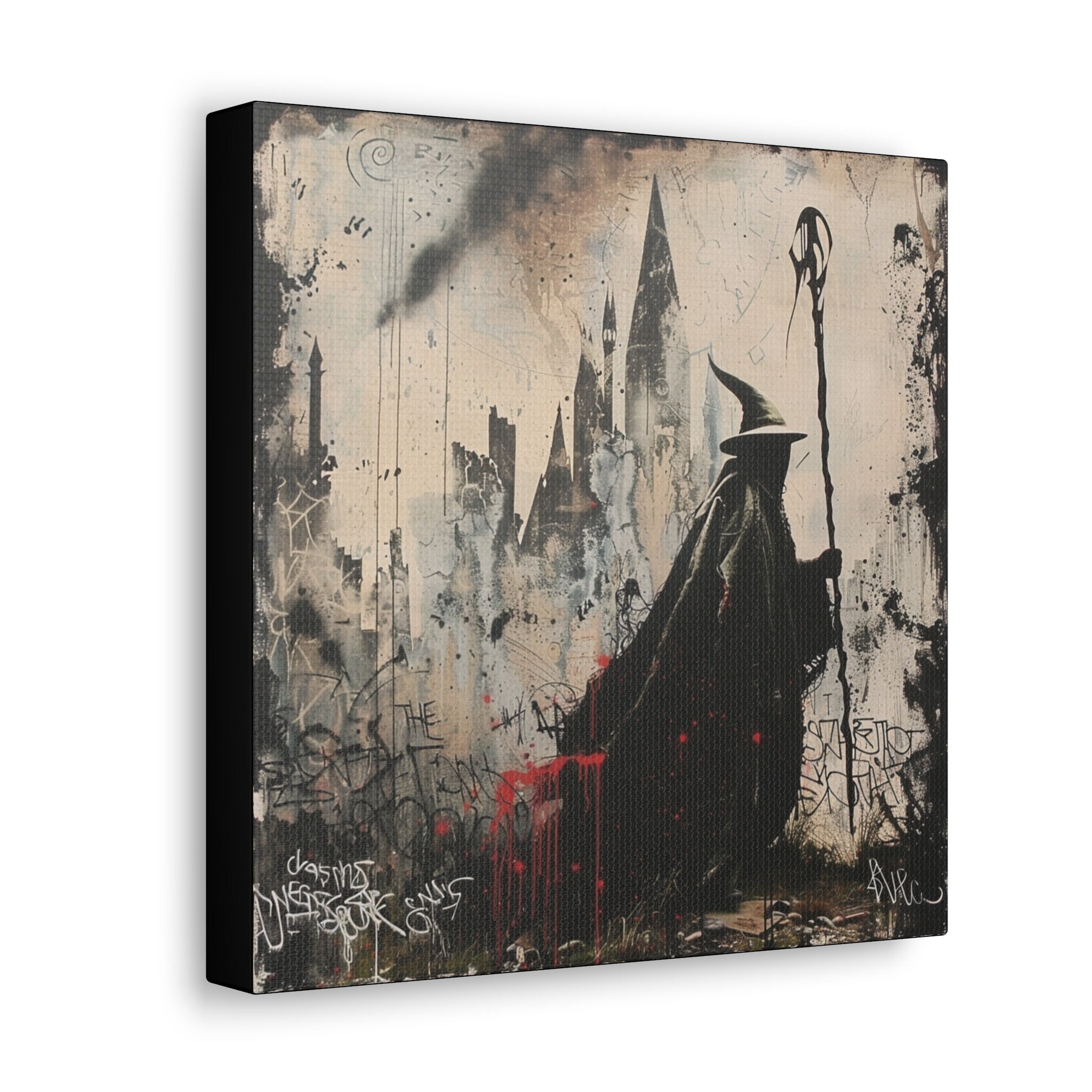 Impression Sur Toile 'Vampire Fantasy Angel' Style Banksy — Décoration Murale Moderne — Couleur Grise