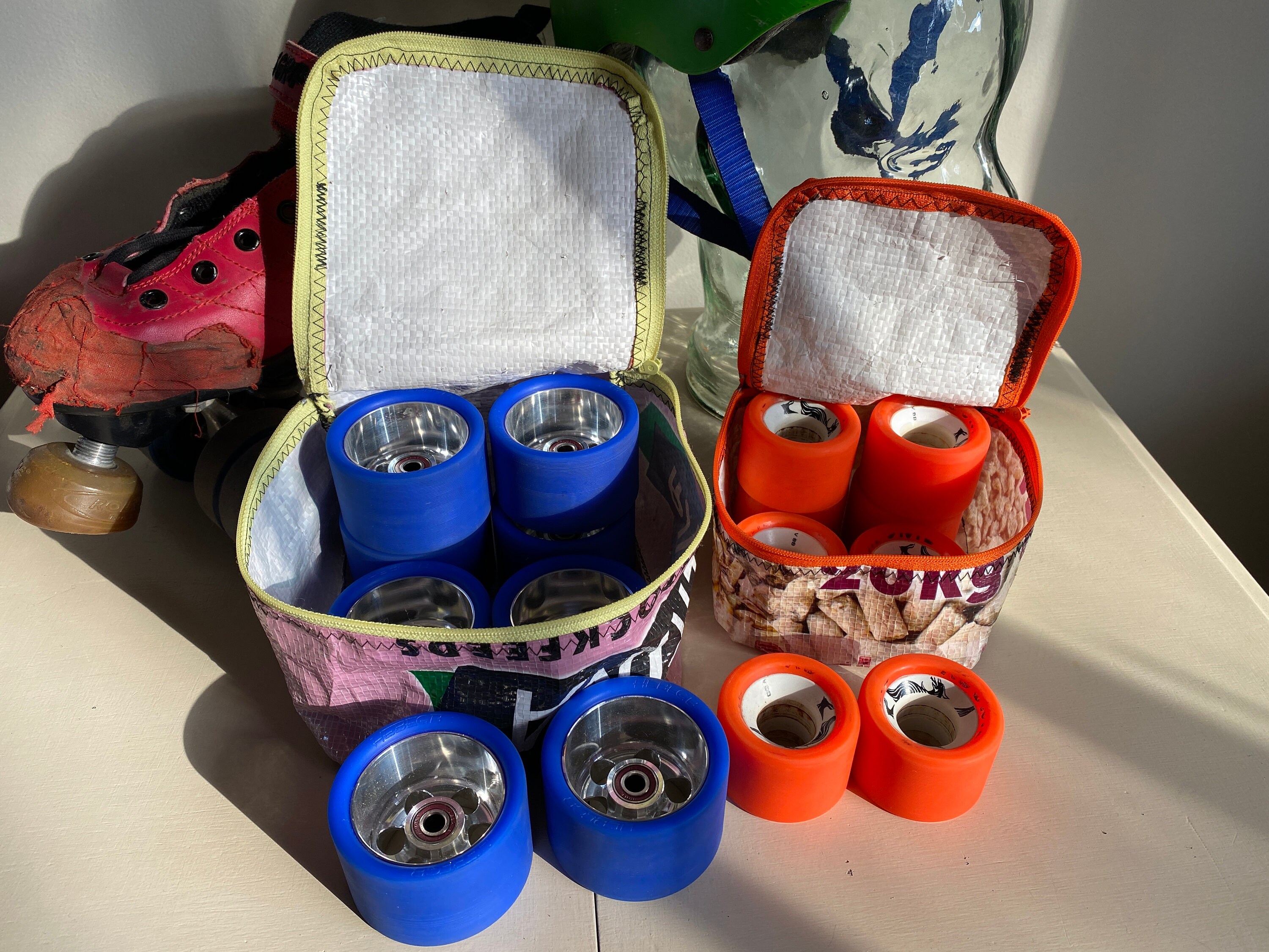 Roller Derby skate wheel bag / tool bag / recycled / handmade Etsy