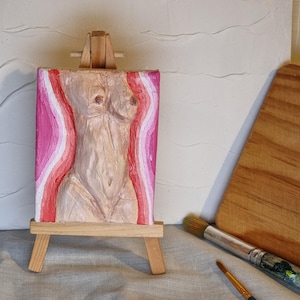 Miniature Original Handmade Sapphic/ Lesbian Art, clay on canvas - easel included