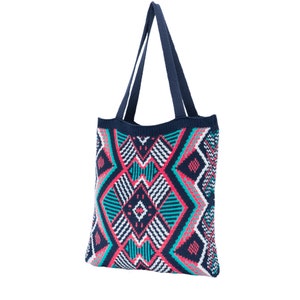 Bag ladies shopping bag tote bag | Ethno carrying bag knitted bag bag shopper | dark blue coral turquoise white colorful