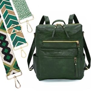 Backpack Backpack Bag Women's 2-in-1 Backpack Handbag Convertible Totepack | Shoulder strap to choose from | Imitation leather olive dark green