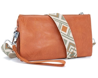 Bag clutch shoulder bag women cognac/brown | Bag strap to choose from | vegan imitation leather | Multiway Bag Pochette Shoulder Bag Sling Bag