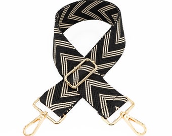 THEELA bag strap | black beige, gold carabiner | wide shoulder strap for bags | shoulder strap, bag strap, crossbody strap, bag strap