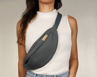 Bum bag grey canvas organic cotton for Women & Men gray | sustainable waist bag fanny pack hip bag purse chest belt bag slingbag | seasara