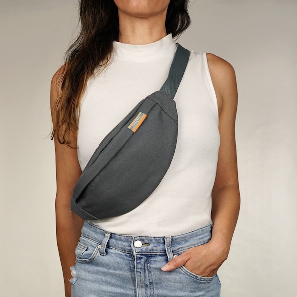 Bum bag grey canvas organic cotton for Women & Men gray | sustainable waist bag fanny pack hip bag purse chest belt bag slingbag | seasara