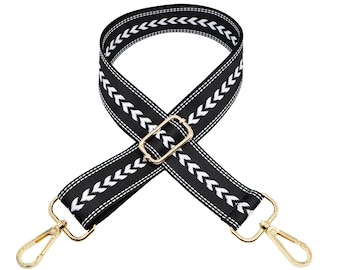 Bag strap AMIAR | black white, carabiner gold | Shoulder strap for bags | Shoulder strap, bag strap, shoulder strap, interchangeable strap
