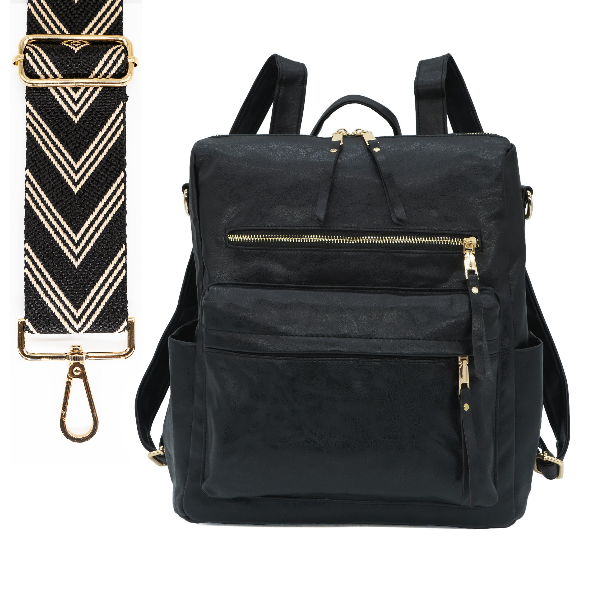 Backpack Backpack Bag Bag Ladies 2in1 Backpack Handbag Convertible Totepack Bag Strap of Your Choice Vegan Imitation Leather Black Gold Etsy Ireland