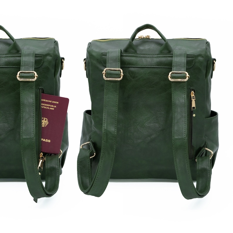 Backpack Backpack Bag Women's 2-in-1 Backpack Handbag Convertible Totepack Shoulder strap to choose from Imitation leather olive dark green image 4