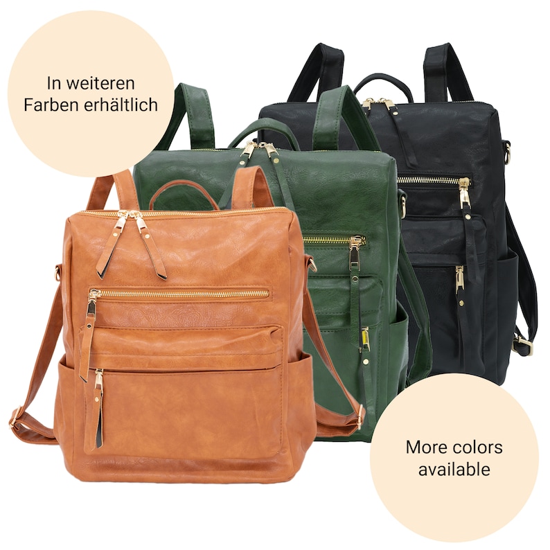 Rucksack Rucksacktasche Tasche Damen 2in1 Rucksackhandtasche Convertible Totepack Schultergurt zur Wahl Lederimitat oliv dunkelgrün Bild 10