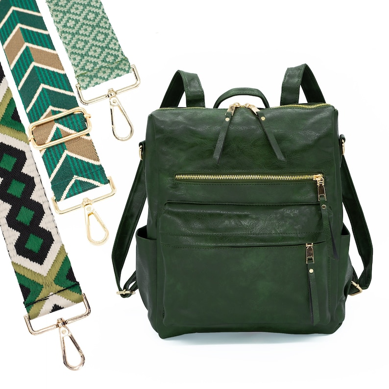 Mochila Mochila Bolso Mochila 2 en 1 para mujer Bolso Totepack convertible Bandolera a elegir Polipiel verde oliva oscuro REENA+ SAMARA+ IKALA