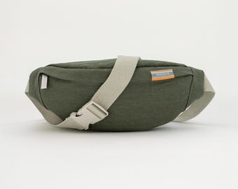 Bum bag hemp canvas for Women & Men olive green beige khaki | sustainable waist bag fanny pack hip bag purse belt bag slingbag | seasara