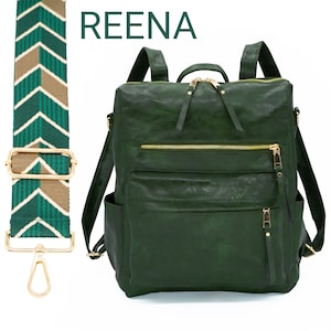 Backpack Backpack Bag Women's 2-in-1 Backpack Handbag Convertible Totepack Shoulder strap to choose from Imitation leather olive dark green REENA