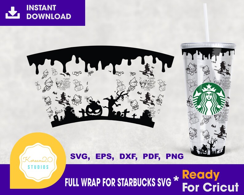Halloween hello kitty Starbucks Cold Cup SVG Full Wrap for | Etsy
