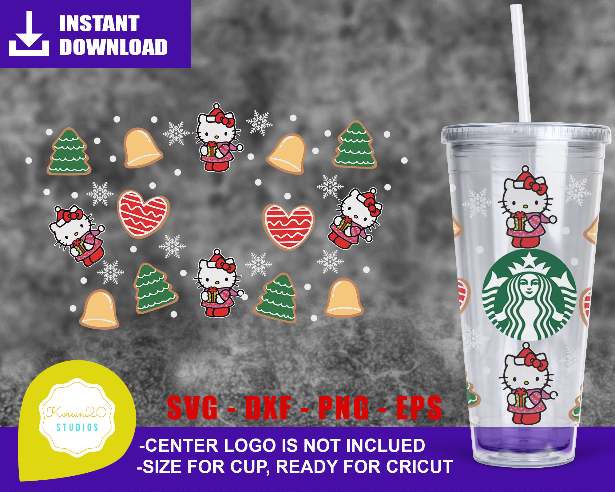 Hello Kitty Christmas Full Wrap Starbucks Cup Svg Xmas Tree | Etsy