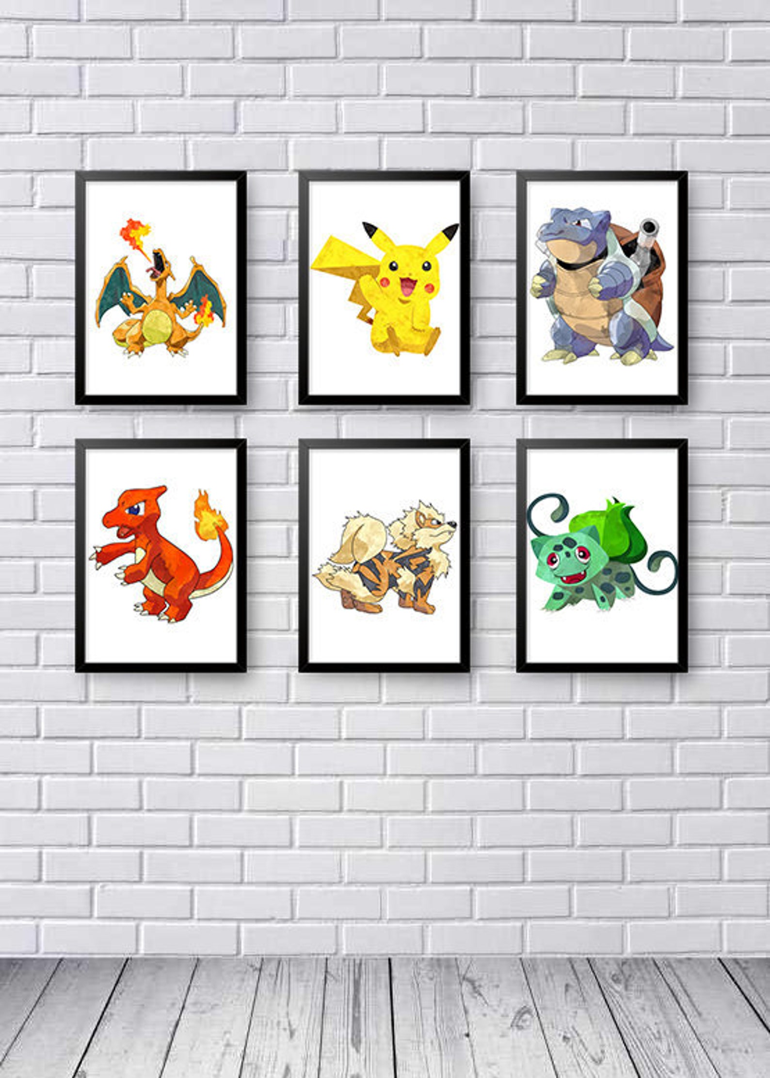Pokemon Print Art 6 Set Pokemon Wall Art Pokemon Nursery Etsy