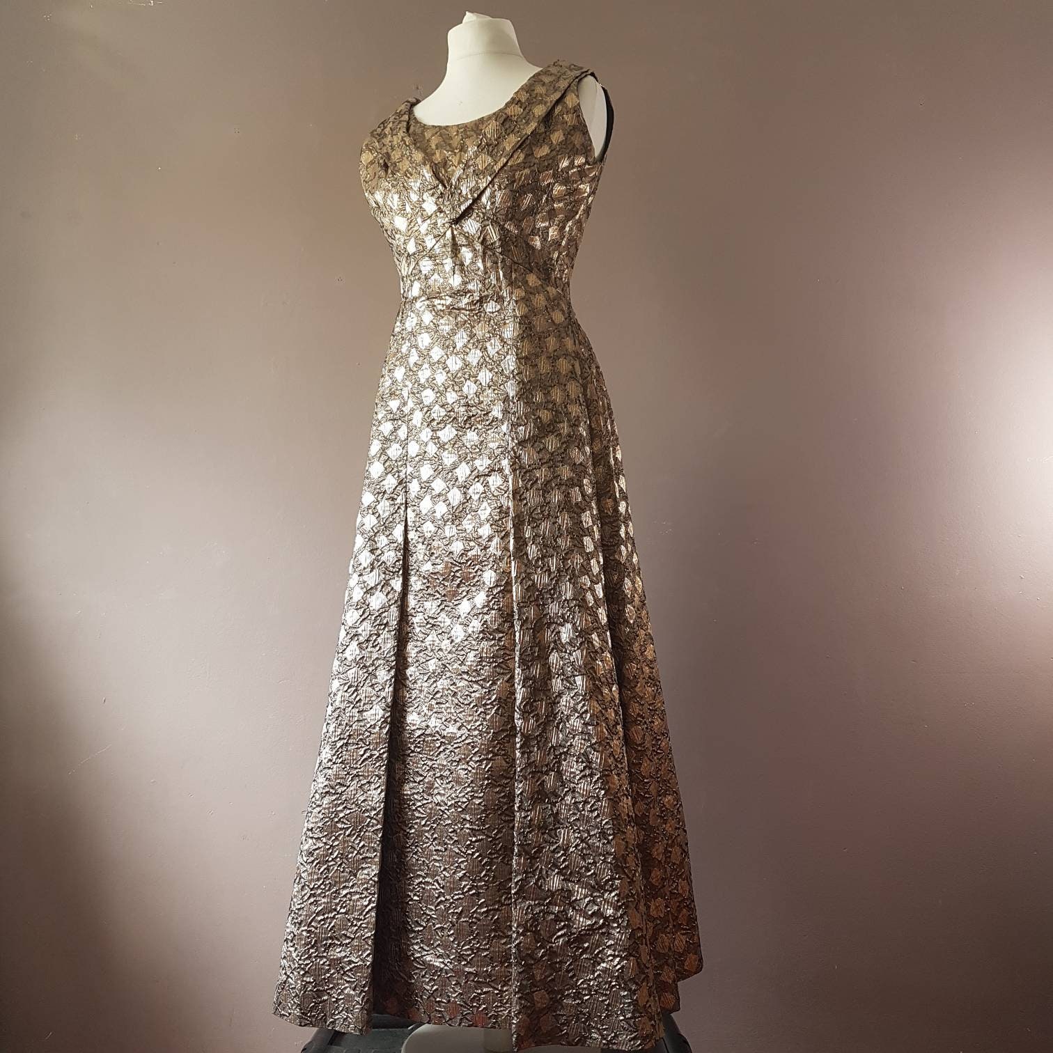 Vintage 50s Original Metallic Gold Ballgown Prom Dress UK Etsy