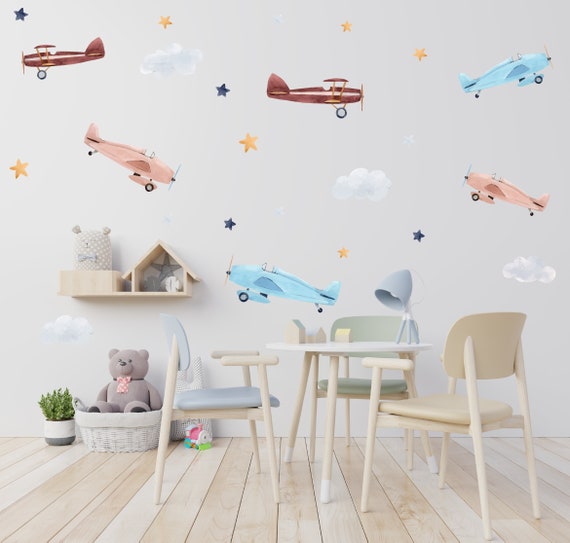 Airplane Wall sticker airship wall decal watercolor clouds | Etsy