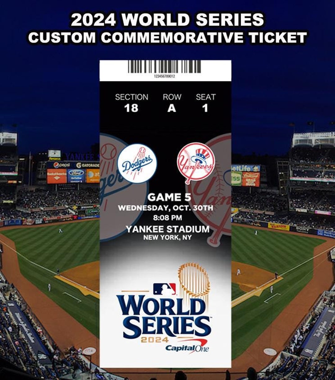2024 World Series Any Game Custom Commemorative Ticket Etsy